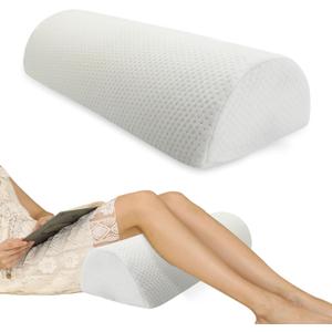 Half Moon Bolster Pillow - Perfect for Legs, Knees, Lower Back, Ankle and Head Support. Versatile Lumbar Support for Bed, Includes Memory Foam and Machine Washable Cover - L (20.5" x 8" x 4.5", White)