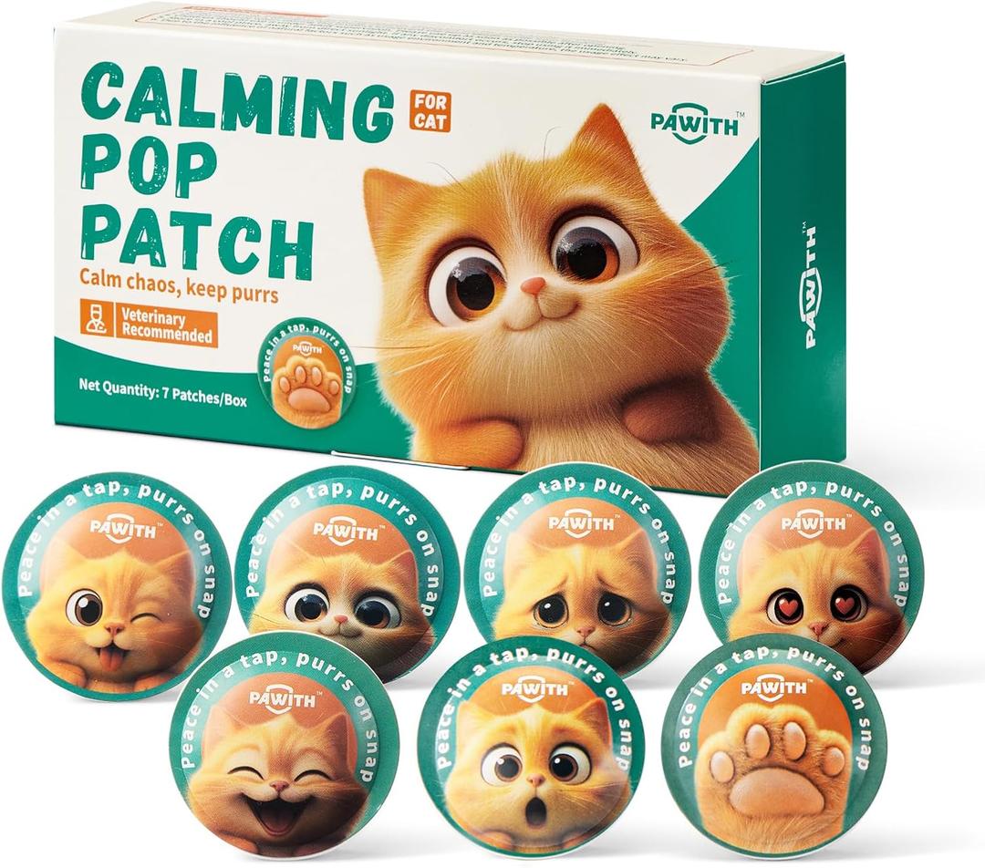 Calming Pop Patch for Cat Travel – Pheromone Diffuser for Cats Reduces Anxiety & Stress-Related Behaviors in Cats & Kittens, Long-Lasting, No Electricity Needed, More Convenient Than Sprays
