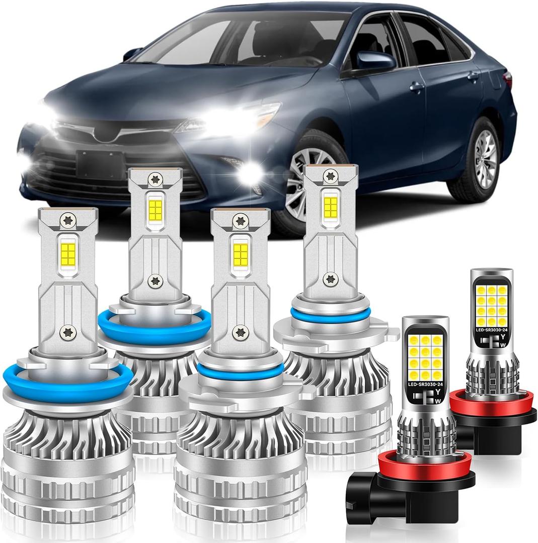 Fog Bulbs Fit for Toyota 2007-2014 Camry Hi&Lo Beam Fog Light Bulb Combo, 800% Brightness, Dual-sided 3570 Chips, 6000K White, 60000HRS Long Lifespan, Plug-and-Play, Pack of 6