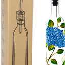 17oz Hand Painted Glass Olive Oil Bottle Dispenser - 500ml Green Oil & Vinegar Cruet with Pourers - Olive Oil Carafe Decanter for Kitchen (hydrangea)