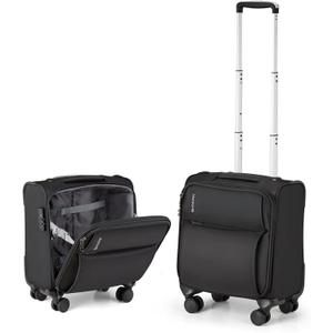 Hanke 16 Inch Underseat Carry On Luggage with Spinner Wheels Airline Approved, Small Rolling Suitcase Softside Underseater Lightweight TSA Travel Roller Suitcase Carry-On Bag(Black)