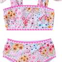 YOUNGER TREE Toddler Girls Two Pieces Swimsuit Color Block Stripe Swimwear Summer Beach Bathing Suit 18M-5T (6-7 Years, Pink Flower Bud)