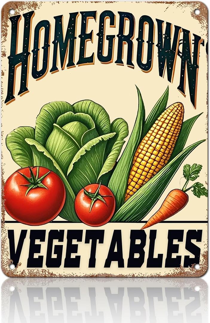 Homegrown Vegetable Wall Decor Vegetable Tomato Corn Metal Tin Sign 12x16 Inch Home Restaurant Kitchen Farm Garden Yard Sign Outdoor Art Wall Decor