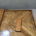 Large Ottoman Wood Tray - with Sturdy Metal Handles and Herringbone/Chevron Pattern 22 x 22 x 2 Inch Anti-Warp Square Serving Tray for Ottoman Coffee, Living Room, Kitchen (Large 22x22x2)