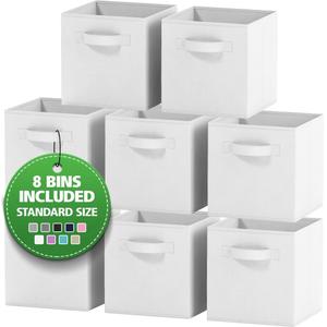 Sorbus Fabric Storage Cubes - 8 Foldable Storage Bins for Organizing Pantry, Cubbies, Toy Box - Clothes Storage & Closet Organizer - 11 Inch Collapsible Cube Baskets for Shelves with Handle (White, 8 Pack)