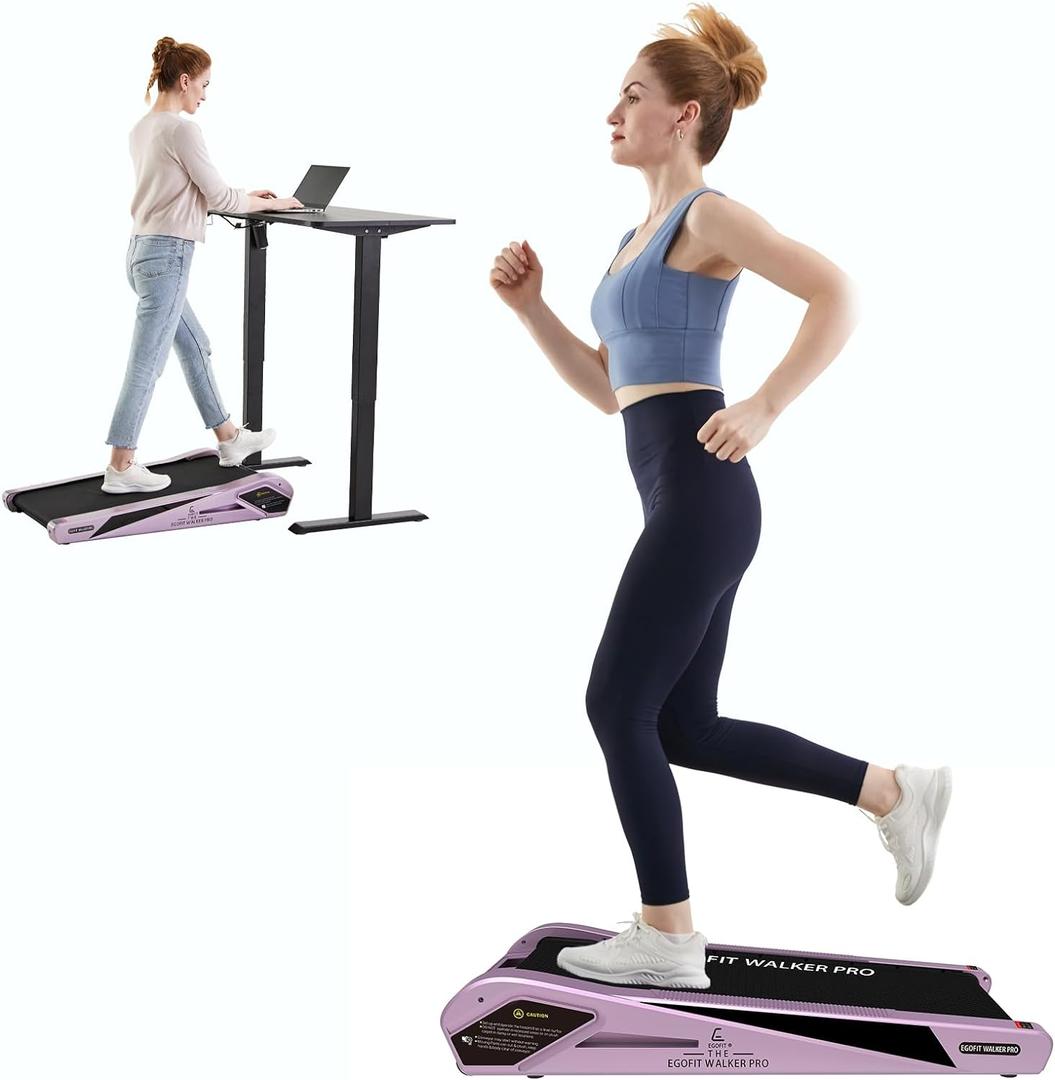 Egofit Walker Pro/Plus Under Desk Walking Treadmill for Working from Home, Compact Walking-Only Treadmill with Fixed 5% Incline for Office Use, Quiet Operation, App & Remote Control, Desktop Not Included