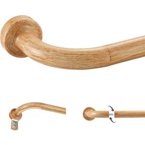 Light Wood Grain Disc Curtain Rods, 28-48 Inches Window Curtain Rod,Adjustable Room Darkening Drapery Rod with Aluminum Finials and Brackets,Wrap Around Design