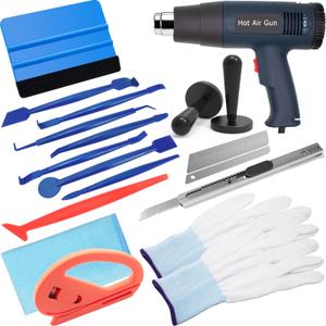 Spanno Automotive Car Window Tint Tools - Vinyl Wrap Kit Includes Heat Gun, Vinyl Cutter, Squeegee, Magnets, Gloves (Green)