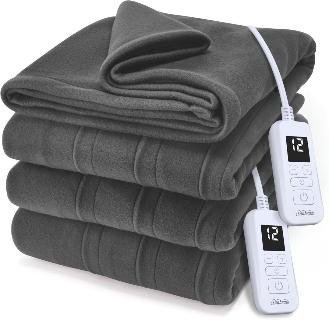 Sunbeam Royal Ultra Fleece Heated Electric Blanket Queen Size, 90" x 84", 12 Heat Settings, 12-Hour Selectable Auto Shut-Off, Fast Heating, Machine Washable, Warm and Cozy, Iron