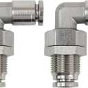 2Pcs 304 Stainless Steel Bulkhead Elbow 1/4" x 1/4" Tube OD Push to Connect Tube Fitting, PLM-1/4 Bulkhead 90 Degree Elbow Pneumatic Quick Connect Air Fitting