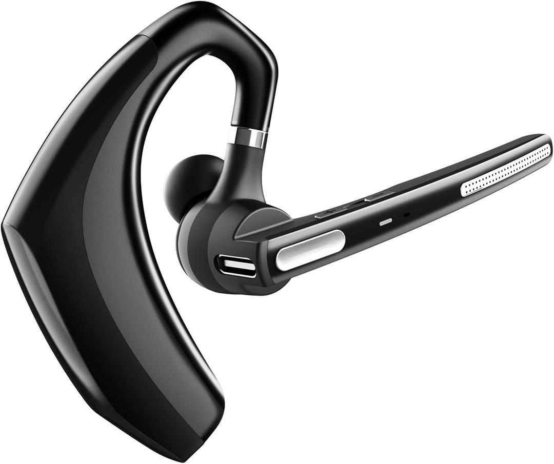 Bluetooth Headset V5.1,Wireless Bluetooth Earpiece with CVC8.0 Dual Mic Noise Cancelling,500mAh Battery for 110H Work Time,Handsfree Earphones for Cell Phones/PC for Business Office/Driving (Black)