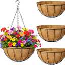 4 Pack Hanging Planters 14 Inch Metal Hanging Planter Basket Flower Pots with Coco Coir Liners Round Wire Plant Holder with Chain for Indoor Outdoor Patio Porch Garden Decoration（XG)