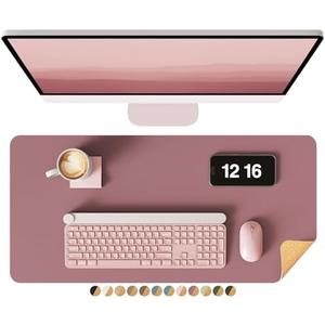 YSAGi Double-Sided Desk Pad, Leather Desk Mat, Eco Cork Desk Pad Protector, Large Mouse Pad for Desk, Waterproof Desk Blotter Pad, Desk Writing Pad for Office Work & Home(23.6"x13.7",Cork+Dark Pink)