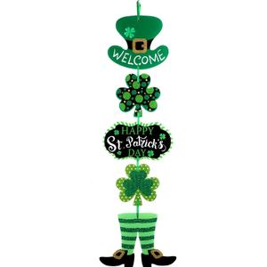 St. Patrick's Day Door Sign St. Patrick's Day Themed Hanging Welcome Sign Irish Hanging Door Decor with Shamrock Leprechaun High Hat and Feet Wall Sign Ornament for St. Patrick's Day Decoration