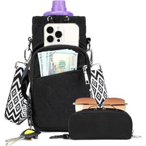AGLOD Water Bottle Carrier Bag with Strap, Water Bottle Holder Crossbody Bags for Women Men for Walking, Hiking,Cycling (L(40oz-64oz), Black)