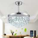 42 Fandelier Ceiling Fan with Light, Chandelier Ceiling Fans with Lights, Crystal Ceiling Fans for Bedroom Living Room, LED Dimmable, 6 Wind Speed,3 Color Temperatures-Chrome
