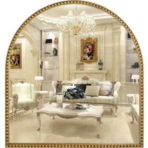 33x31 Inch Arched Bathroom Mirror, Antique Gold Wall Mirror Metal Beaded Frame, Vanity Mirror for Dresser Living Room Bedroom Mantel Entryway Hallways