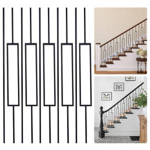 10 Pack balusters for Staircase Interior, Wrought Iron Balusters 44" x1/2" Rectangular Stair Railing -Metal Balusters Hollow Black (5 Square & 5 Straight)