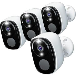 4Pack Security Cameras Wireless Outdoor 2.4G&5G WIFI, 2K Battery Powered Indoor Camera for Home Security with Spotlight & Siren Alarm, 2-Way Audio, Color Night Vision, AI Detection,Works w/Alexa