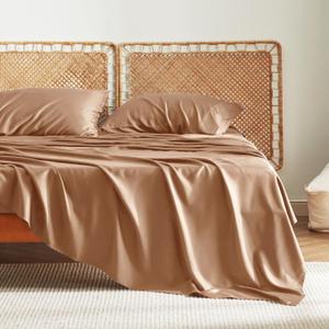 Bedsure Queen Sheet Set, Cooling Sheets for Queen Size Bed Set, Rayon Derived from Bamboo, Breathable & Soft Deep Pocket Up to 16 Inches, Hotel Luxury Silky Bedding, Bedsheet & Pillowcases, Taupe (24 - Taupe)