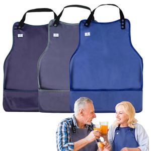 Adult Bibs with Crumb Catcher,3Pack Adjustable Bibs for Eating,Waterproof Washable Men Clothing Protectors,Reusable Large Feeding Bib for Women Elderly Seniors (Dark Color)