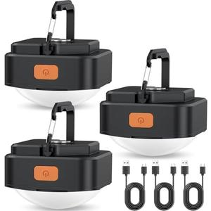 Rechargeable Camping Lights FLY2SKY 3Pcs Black Tent Lights Mini Flashlight Portable LED Camping Lantern Survival Gear Camping Accessories for Hiking Backpacking Fishing Hurricane Emergency Outage