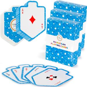 The Dreidel Company 3-Pack Hanukkah Playing Cards, Shaped Games Playing Cards, Standard Playing Card Decks for Card Activities Jewish Holiday Game Themed Party Supplies Games Gifts (Pack of 3)