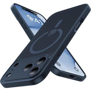 2 x Magnetic Shockproof for iPhone 17 Pro Case,Upgraded[Camera Protection][Compatible with Magsafe][Non-Slip][Mil-Grade Protection]Slim Translucent Matte Phone Case for iPhone 17 Pro,Midnight Blue