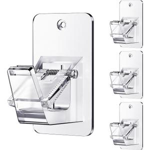 No Drill Curtain Rod Brackets, Universal Curtain Rod Holder, 4 Pack Self Adhesive Curtain Rod Bracket Heavy Duty 30 LB, Nail Free Curtain Rod Bracket for Bathroom, Bedroom, Livingroom, Transparent