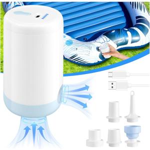 Portable Mini Air Pump for Inflatables, 2000mAh USB-C Rechargeable Electric Inflator Air Pump with 5 Nozzles, 4KPa Ultra-Fast Inflation/Deflation Tiny Air Pumps for Pool Floats, Air Mattress
