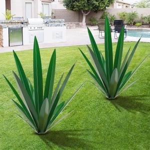 Large Leaf Thickened Metal Agave Plant Outdoor Decoration Desert Courtyard Art Plant Garden Decoration Outdoor Metal Art Floral Gift (2, Green)