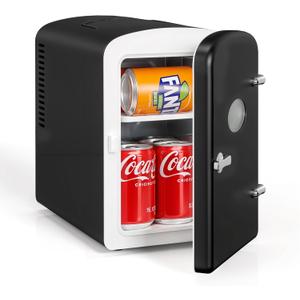 HealSmart Portable Mini Fridge, 6 Liter 9 Can Cooler and Warmer Compact Refrigerators with Observation Window, 100% Freon-Free & Eco Friendly for Drinks, 6L, Black