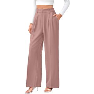 FUNYYZO Wide Leg Dress Pants for Women Work Slacks Business Casual Outfits (Pink, XS)