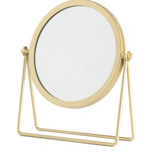Iron Tabletop Makeup Mirror, Round Swivel Desktop Stand Mirror, 360°Rotation One-Sided Dressing Table Mirror(Golden)