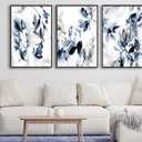 Large Framed Canvas Wall Art - Abstract Floral Wall Decor, Navy Blue Flowers Pictures, Ink Wash Botanical Painting Prints for Living Room Bedroom Office Bathroom Artwork 16" X 24" X 3, 16" X 24" X 3pcs Framed