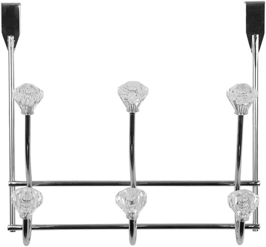 Home Basics 3 Hook Over the Door Hooks with Crystal Knobs, Organize Clothes, Coats, Robes, Towels For Bedroom, Bathroom Or Closet, Chrome