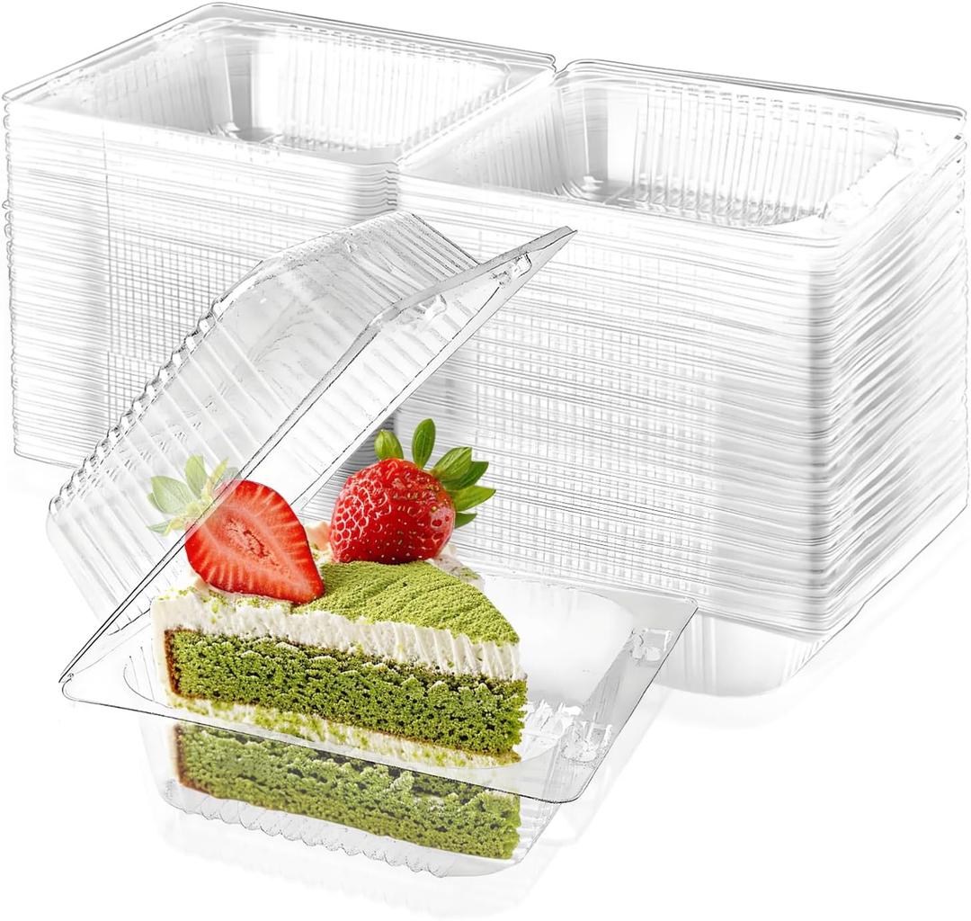 Cheardia 200 Pack Plastic Disposable Clamshell Container, Clear 5 Inch Square Hinged Take out Dessert Container with Lid for Sandwiches, Pasta, Cakes, Chips, Hamburgers