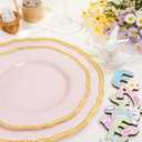 Hioasis 60pcs Pink Plastic Plates - Pink and Gold Disposable Dinnerware with Gold Rim, Heavy-duty, 10 inch, Dinner Plates for Party & Mothers Day