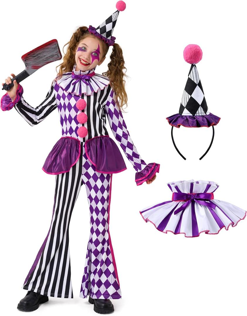 Spooktacular Creations Halloween Clown Costume for Girls, Jester Clown Costume for Kids, Halloween Role Play & Dress Up (Small(5-6 yrs))