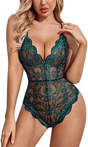 Avidlove Sexy Lingerie for Women Deep V Teddy Sheer Lace Bodysuit Snap Crotch One Piece Babydoll XXL