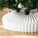 26in Christmas Tree Collar, Honeycomb Folded Paper Basket Skirt Collars, Christmas Tree Ring Base Stand Cover for Holiday Home Decoration(White)