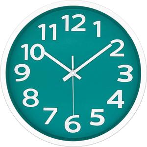 12 Inch Modern Wall Clock Silent Non-Ticking Battery Operated 3D Numbers Bright Color Dial Face Wall Clock for Home/Office Decor, Cyan