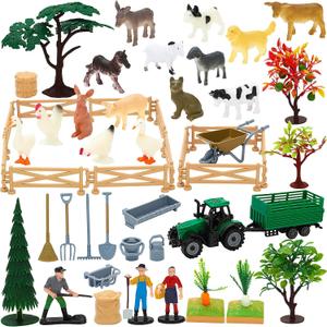 ONEST 49 Pieces Mini Farm Animal Figurines Playset Hand Painted Tiny Farm Animals Realistic Detailed Plastic Puppy Figures