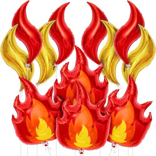 KatchOn, Big Fire Balloons Set - 28 Inch, Pack of 18| Red and Gold Flame Balloons for Firetruck Birthday Decorations | Flame Decorations for Firefighter Birthday Party | Fire balloons