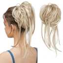 CJL HAIR Messy Bun Hair Piece Curly Hair Bun Extensions with Straight Tails Synthetic Hair Scrunchies Ponytail Hairpieces for Women Ash Blonde/Beach Blonde