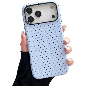 Compatible with iPhone 17 Pro Case, Fashion Cute Polka Dot Pattern Aesthetic Design for Women, Soft TPU and Hard Back Shockproof Phone Case for iPhone 17 Pro 6.3 inch, Blue