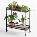 Zhongma 2 Tier Window Height Sturdy Metal Plant Stand with Wheels, 32.7x16x39.4 Inch High, Heavy Duty Succulent Shelf for Home Indoor and Outdoor, 440 LBS Capacity & Heavy Duty Construction
