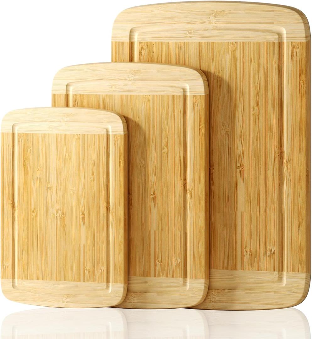 3 x GuanQiao Cutting Boards for Kitchen (3-Piece)-Large Bamboo Cutting Board Non Toxic for Chopping Meat, Vegetables & Fruit, Over the Sink Use