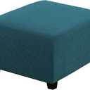H.VERSAILTEX Square Ottoman Covers Ottoman Slipcovers Folding Storage Stool Furniture Protector Form Fit with Elastic Bottom, Stretch High Spandex Small Checks Jacquard Fabric, Medium,Deep Teal