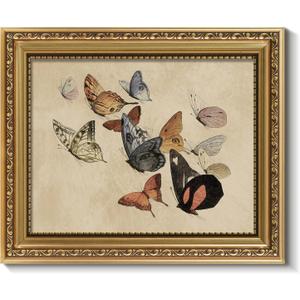 ARPEOTCY Vintage Gold Framed Wall Art, Classical Flying Butterflies Paintings, 8x10 inch Small Aesthetic Canvas Prints Artwork with Frame, Victorian Wall Decor for Living Room Bathroom Bedroom Shelf